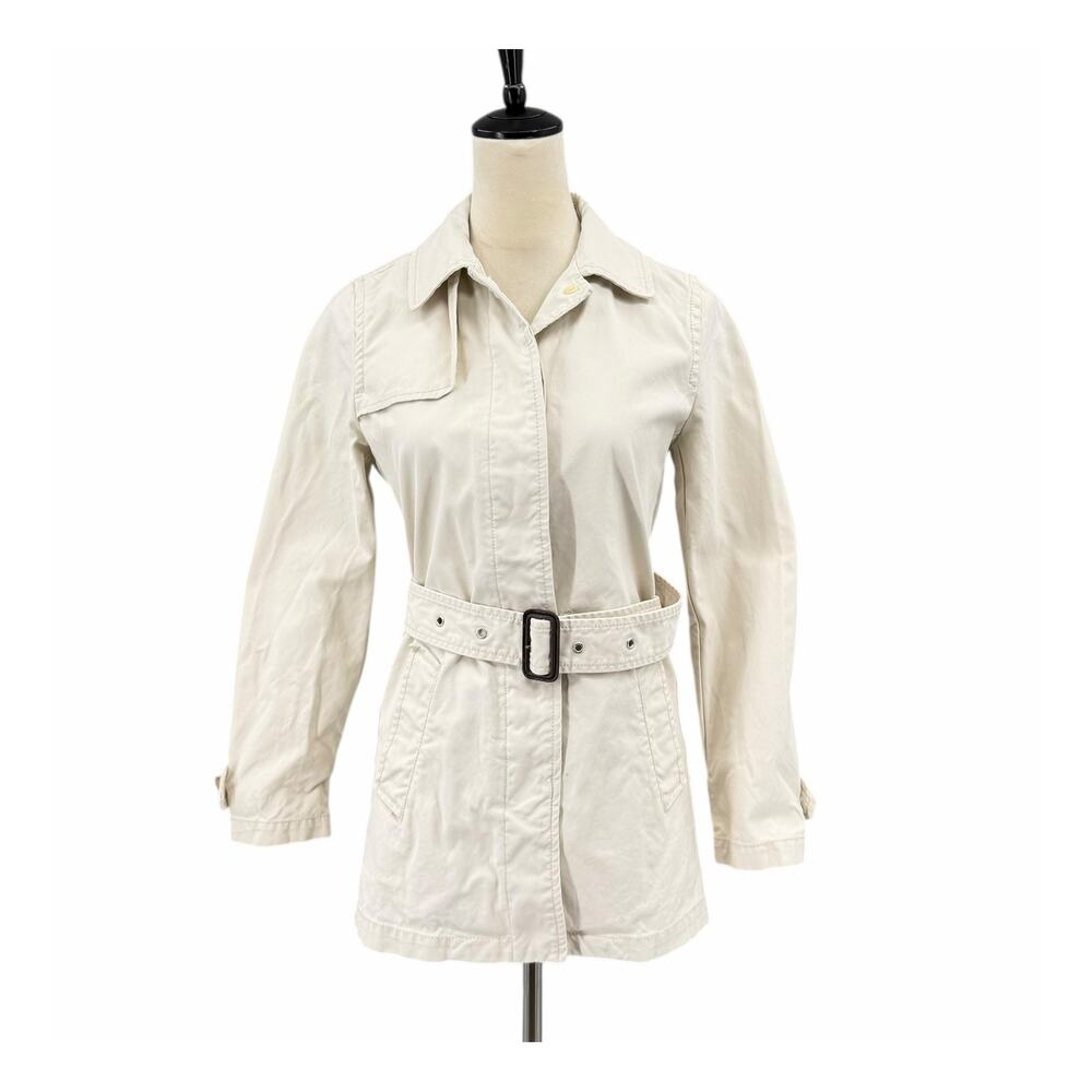 GAP XS 2001 Y2K 100% Cotton Belted Khaki Cream Button Down Trench Coat Jacket